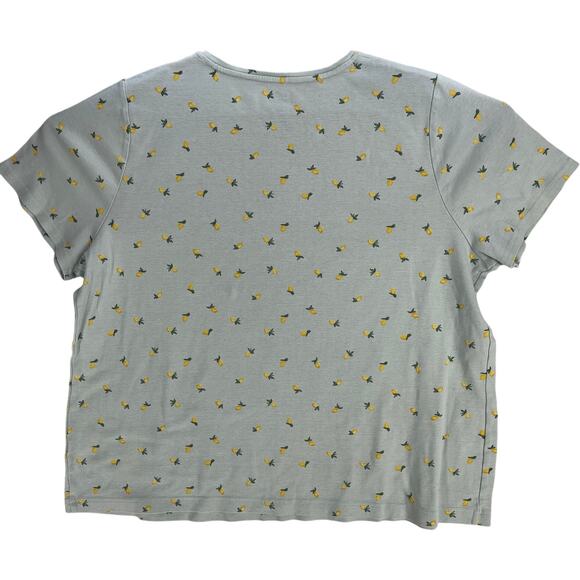 Croft Barrow Tee Shirt Plus 1X Green Yellow Lemon Print Short Sleeve Causal - Picture 2 of 5